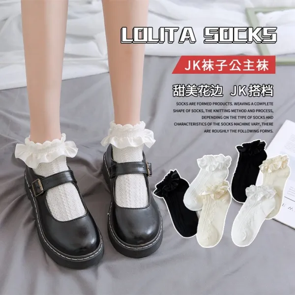 이대학 러플 화이트 발목 양말 아들 잘 어울린다 미니 구두 여성 여름에는 연하다 누이동생 JK 롤리타 무드 꽃레이스