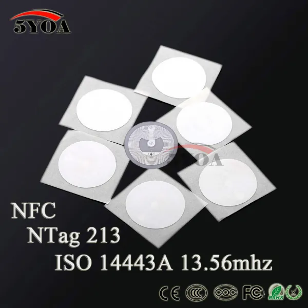 6pcs NFC Ntag213 태그 스티커 Ntag 213 화웨이 1356MHz 유니버설 라벨 RFID 키 토큰 순찰 초경량 태그