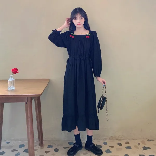 체리 퍼프 가을 원피스 빅사이즈 하객 며느리룩 큰옷 예복 A라인 돌잔치 L부터 4XL까지