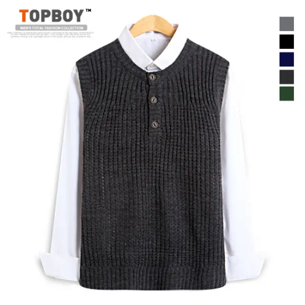 Topboy 와플 버튼 헨리넥 니트조끼 Do015 
