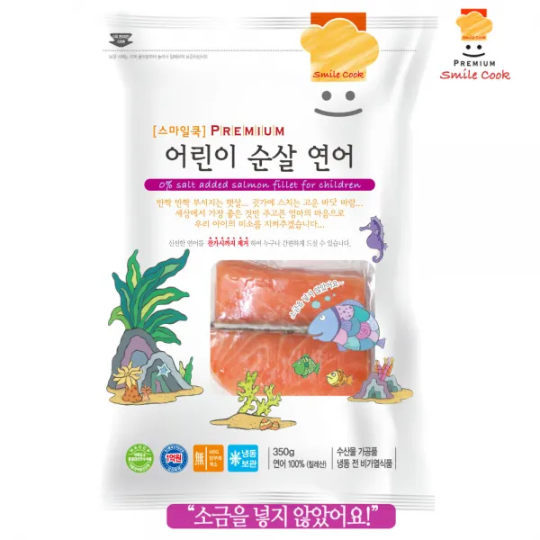 스마일쿡 잔가시 99% 제거 무염 어린이 순살 연어, 350g