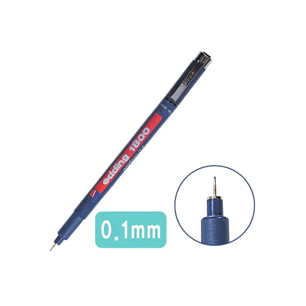 에딩 에딩e-1800 0.1mm 프로피펜 제도용펜 전무가용특수잉크 흑색 청색 적색 녹색, 흑색(S507021)