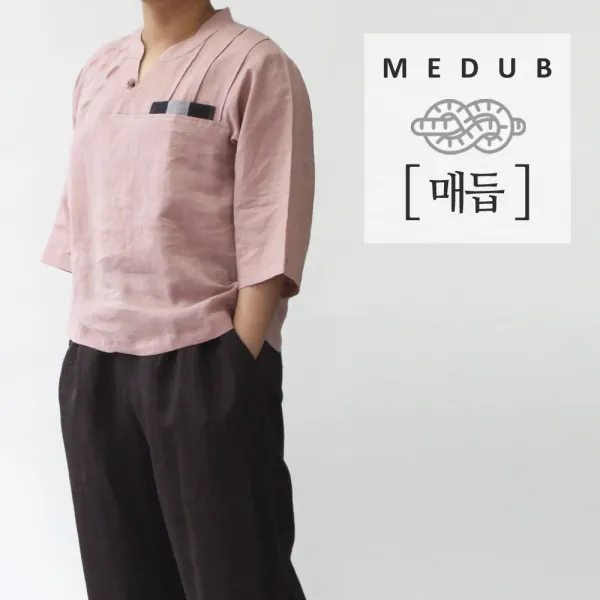매듭우리옷 MM201_천연마 배색포인트 티+천연마 허리끈 바지