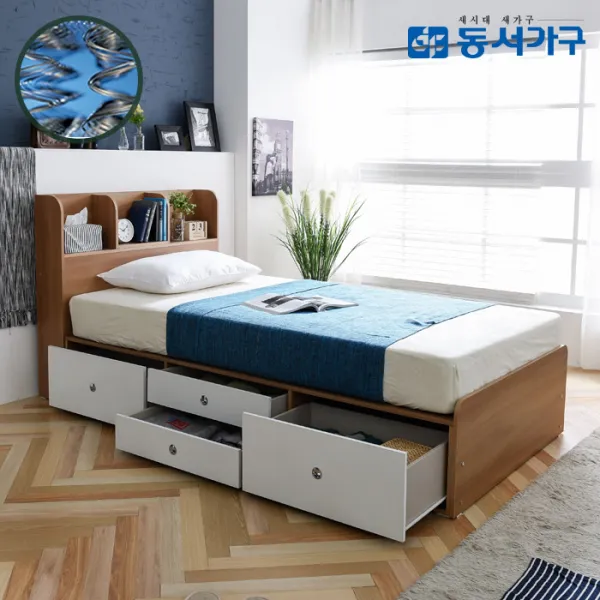 동서가구 휴 헤드멀티 슈퍼싱글 수납침대 세트, 오크화이트, 프레임 + 파워본넬매트