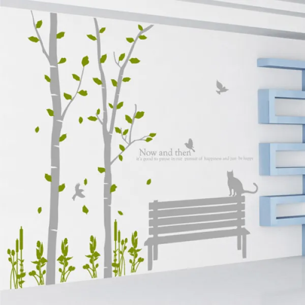 아트박스/꾸밈 ph223-고양이와새의숲속안식처_포인트스티커, 그레이+라이트올리브