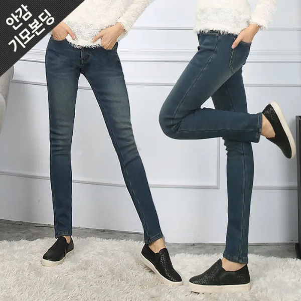 턴키 여성용 빅사이즈 캣워싱본딩스키니 청바지 154