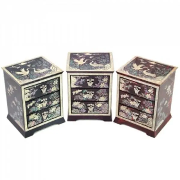 한지 나전 3단 송학 설합 보석함 보라