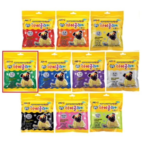  아모스 탱탱 아이클레이 낱색 파우치 110g 01_초록