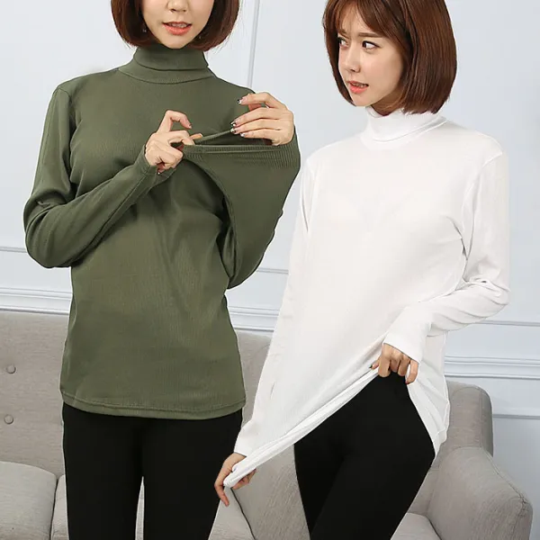 턴키 폴라넥 롱 면 티셔츠