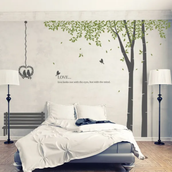 그래픽스티커 pk098-자작나무숲속나만의안식처 디자인스티커 인테리어스티커 유리스티커 포인트스티커 데코스티커, 딥그레이+라이트올리브-B타입-우측나무