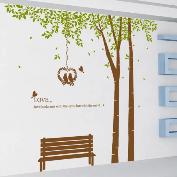 그래픽스티커 pk098-자작나무숲속나만의안식처 디자인스티커 인테리어스티커 유리스티커 포인트스티커 데코스티커, 샌드브라운+라이트올리브-B타입-우측나무