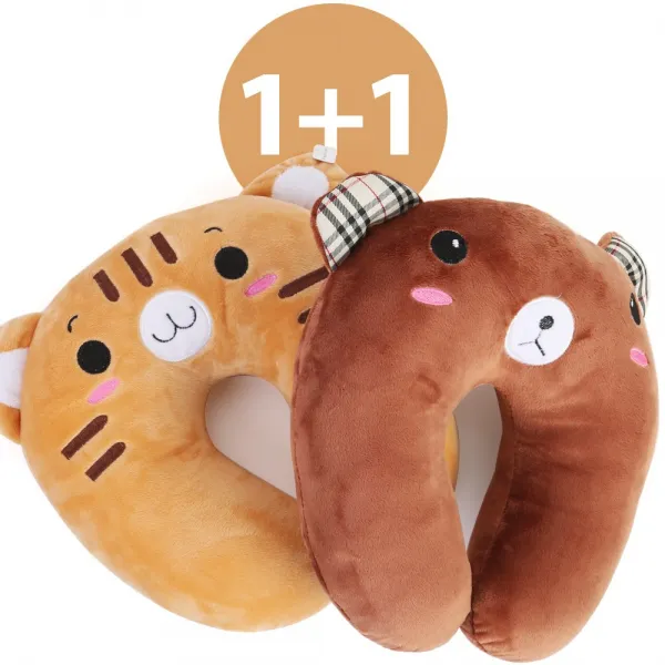 이디오 1+1 짝꿍 캐릭터 목쿠션, 초콜릿베어+고양이나비