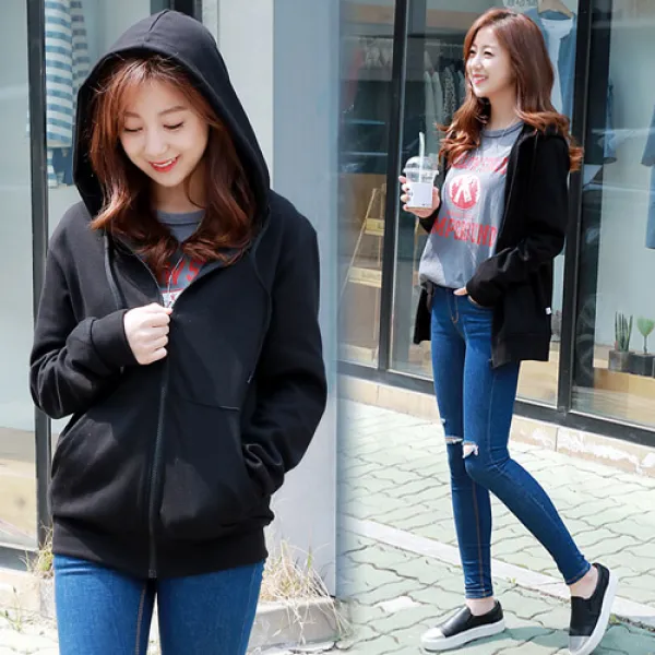 걸즈팩토리 여성용 색단 긴팔 후드집업 점퍼 후드집업/집업류