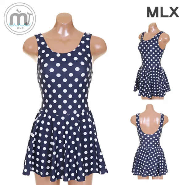 [MLX] 여자 비치웨어 도트무늬 소녀 원피스 수영복-DM_358