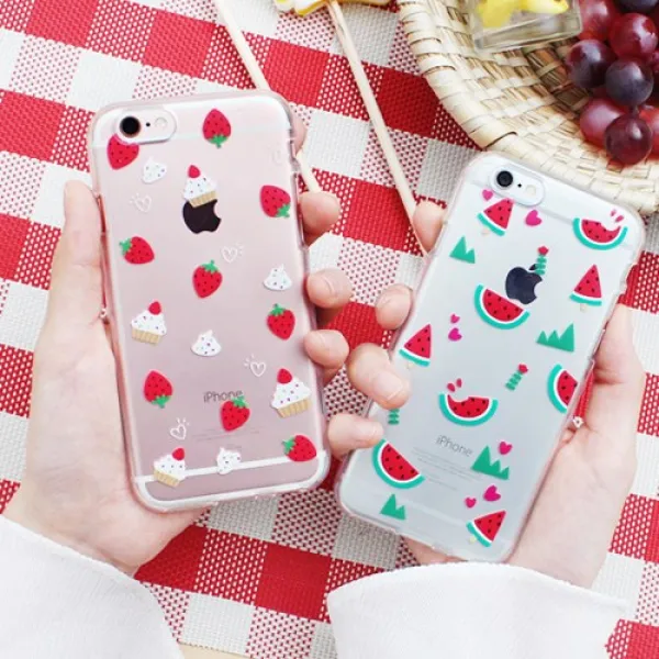 비주네 TRYCOZY 과일패턴 캐릭터 투명 젤리케이스 휴대폰 케이스