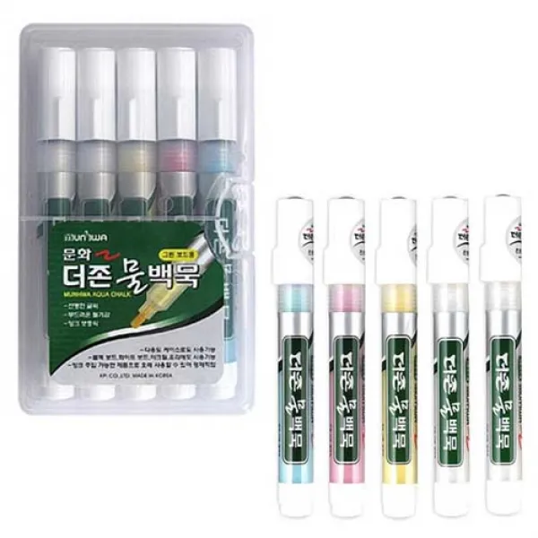 문화 물백묵세트 5개입 보드펜 유리용펜 혼합 4색 5개입 5개