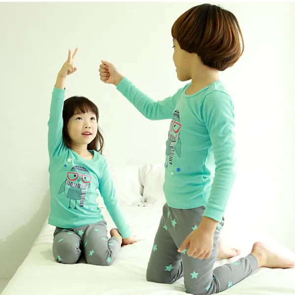 올챙이 올빼미민트 유 아동 주니어용 무형광내의 실내복 상하셋트