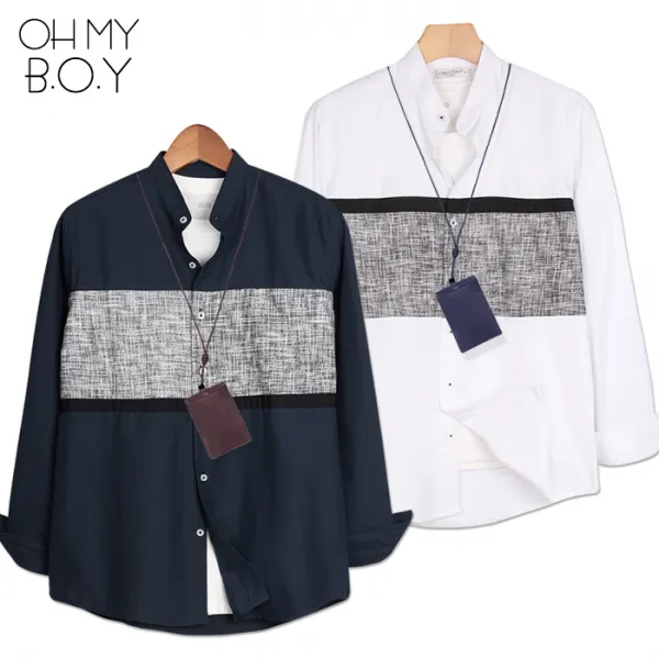 프레젠트 남녀공용 Uni 긴팔 배색 셔츠 Dn345337