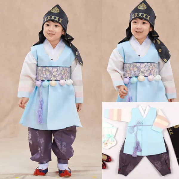 에스큐에스샵 고급 국산 아동한복 1세~10세 남아한복 돌복 한복 유아한복 - 남아_949 육룡이 연하늘색동