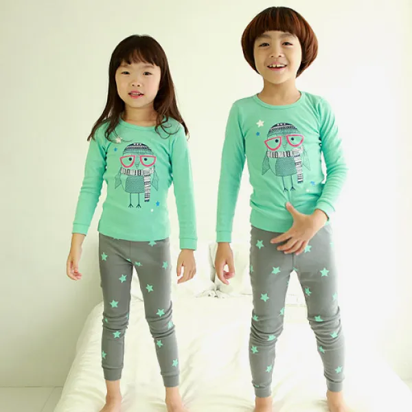 올챙이 올빼미민트 봄가을용 30수 유아 아동 주니어용 무형광내의 실내복 상하세트 공용 내복