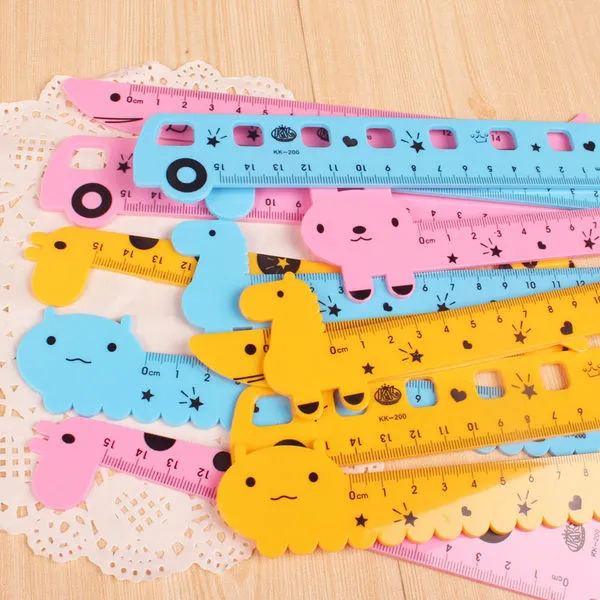 CHICCO 귀여운 동물 장난 작은 규모의 학생이 발 통치자 15cm 통치자 미터 스틱 한국어 문구를 설정 모양, 노란색 통치자