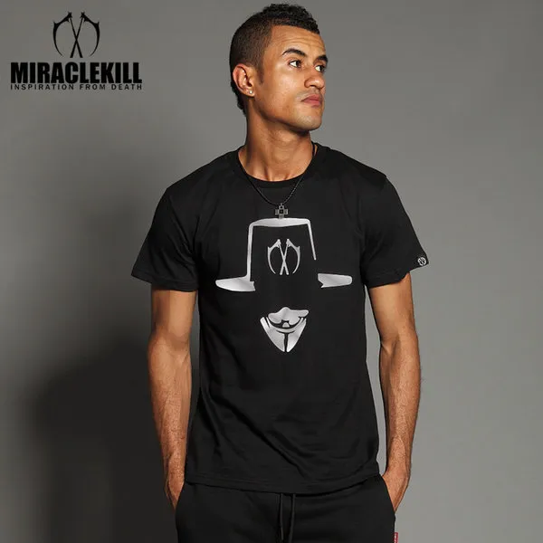 디자인 타이드 브랜드 MK 극 기적 KILL2016 근친 복수 조류 브랜드 남성 반팔 T 셔츠 클래식 V, 블랙과 실버