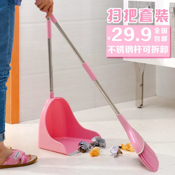 코코아 비교적 좋은 스테인레스 스틸 앙상블 마법 청소 빗자루 쓰레받이, 핑크