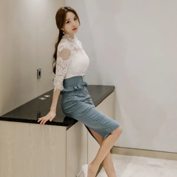 오시온다 럭셔리여성 정장세트 시스루블라우스+스커트셋트