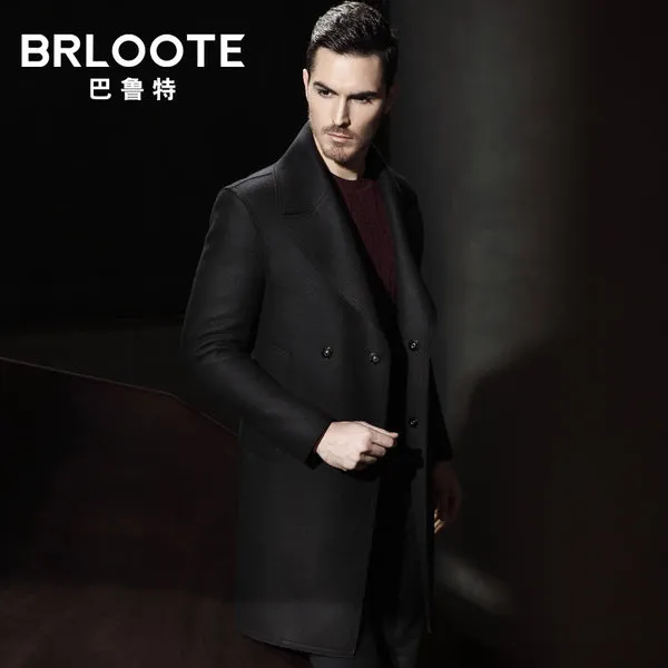 Brloote / 발룻 남성 모직 코트 긴 단락 남자 겨울 코트 옷깃 블랙 미니멀 스포츠 용 재킷의 일종