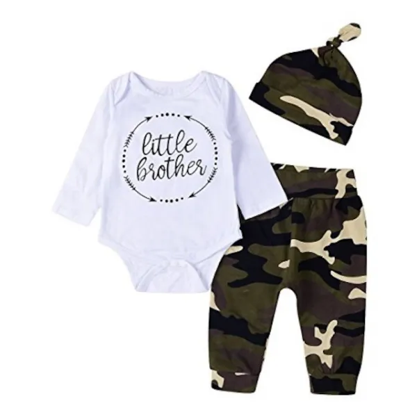 3Pcs 베이비 보이 리틀 브라더 위장병 Soldier Veterans Day 테마 복장 세트 (6-12M (Tag80) Longsleeve)