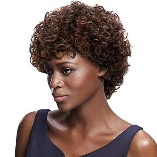 매끄러운 브라질 버진 머리카락 아프리카 계 미국인 탄력있는 Afro Curly 짧은 리얼 인간의 가발은 흑인 여성을위한 것입니다., 본상품선택, 1