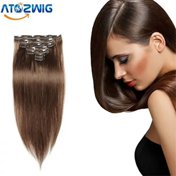 ATOZHair 레미 클립에 인간의 머리카락 연장 # 08 색상 페루 인간의 머리카락을 연장 있음 인간의 머리카락 연장 아프리카 계 미국인 클립, 본상품선택, 1