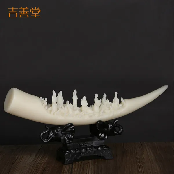 Jishan 당나라 시뮬레이션 상아 장식품 집 거실 입구 장식 장식품 창조적 인 선물 와인 4996 (대형 팔 상종 (나무베이스))