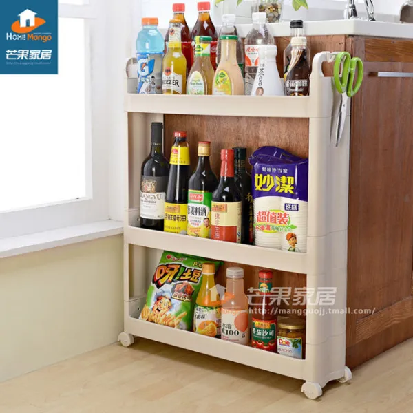 이동식 플라스틱 슬롯을 발송 스토리지 랙 욕실 주방 거실 선반 선반 잡은 적발 (# 1602 (바퀴없이) 2 층 갈색 긴 섹션), 단일상품