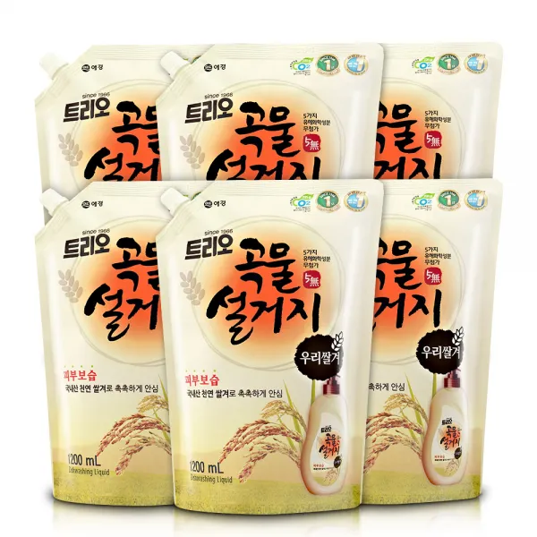 트리오 곡물설거지 우리쌀겨 주방세제, 1.2L, 6개