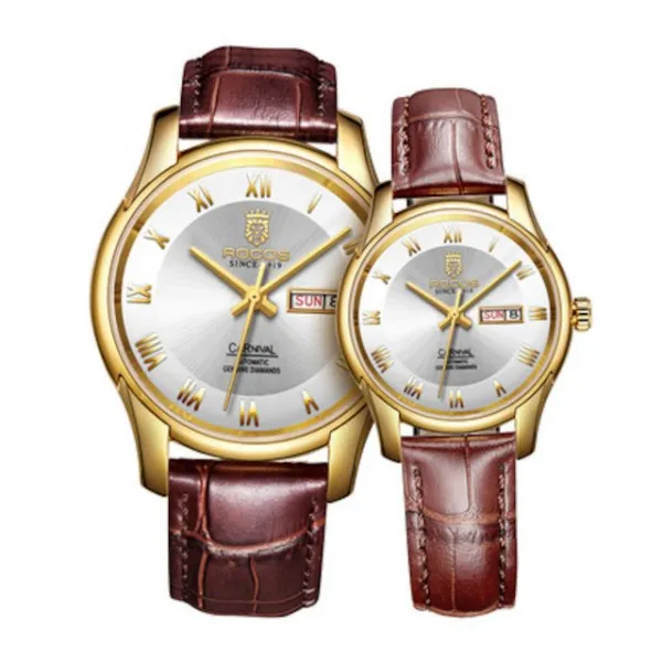 Rex 본격적인 패션 커플 시계 자동 기계 남자의 가죽 벨트 방수 시계 여성의 한 쌍의 시계