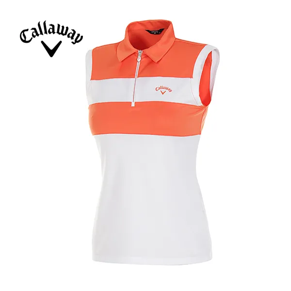 [캘러웨이]여성 메쉬 슬리브리스 반집업 카라 티셔츠 CWTYF6132-301, ORANGE