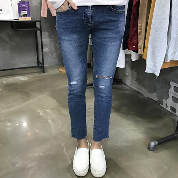 용된다 봄 심플 무릎 밑단 컷팅진