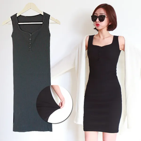 나날샵 로렌 원피스 민소매원피스 단추원피스 타이트원피스 미니원피스