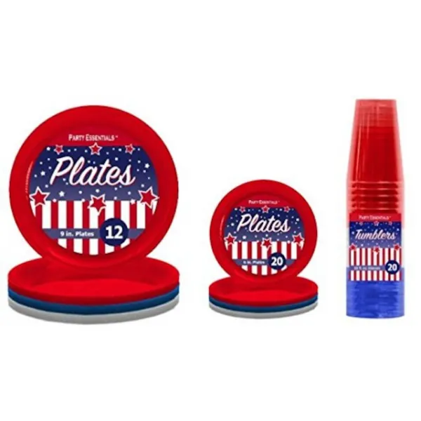 파티 필수품에 의한 애국적인 컬렉션 : 20 ct 6in & 12 ct 9in 애국적인 색상의 플레이트 & 20 ct 10oz 애국적인