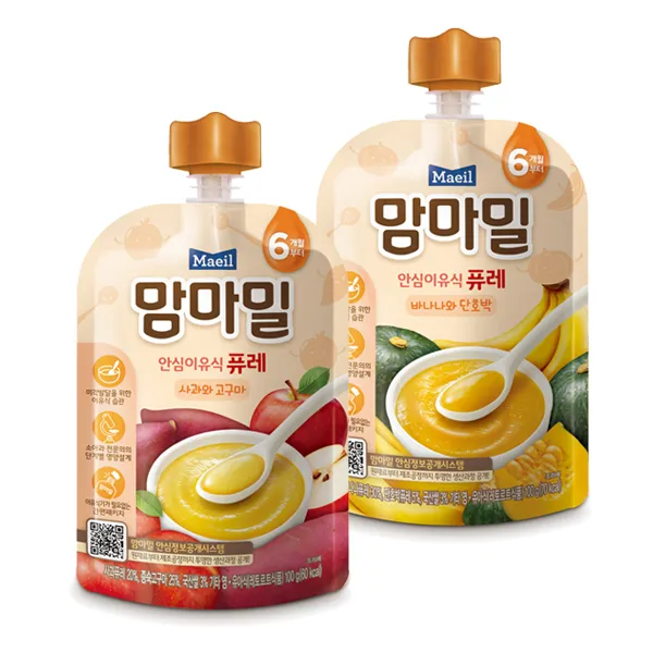 [z.look] 맘마밀 안심이유식 6개월 혼합구성, 10팩, 사과와 고구마 퓨레 5팩+바나나와 단호박 퓨레 5팩