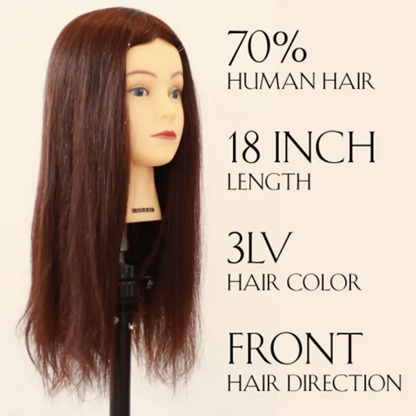 모리스 가발 70%인모 18인치 통가발, 암갈색, 1개