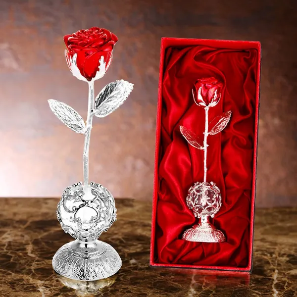 24K 크리스탈 금장미 금꽃 Gold Rose 이벤트 선물, 04_레드장미+실버받침