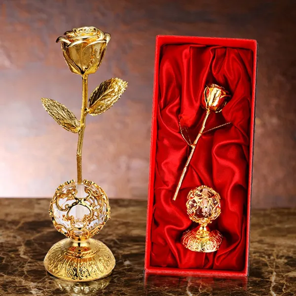 24K 크리스탈 금장미 금꽃 Gold Rose 이벤트 선물, 01_골드장미+화이트받침