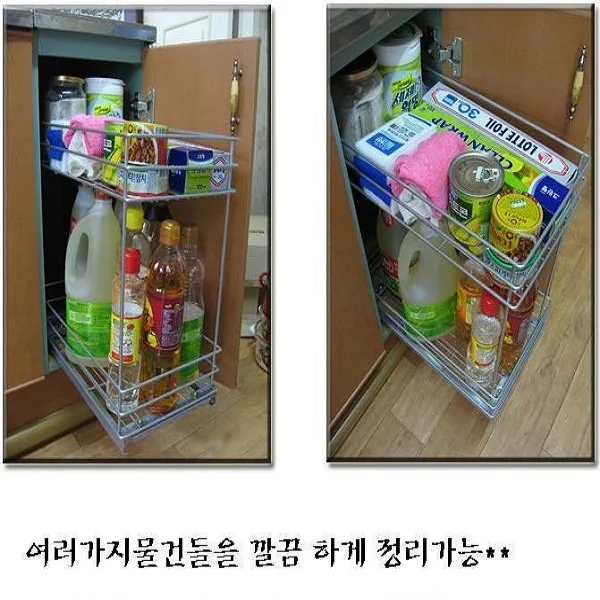[에이알리빙] 슬라이딩 인출식 서랍형 정리대 (300용_2단), 실버(분체도장)