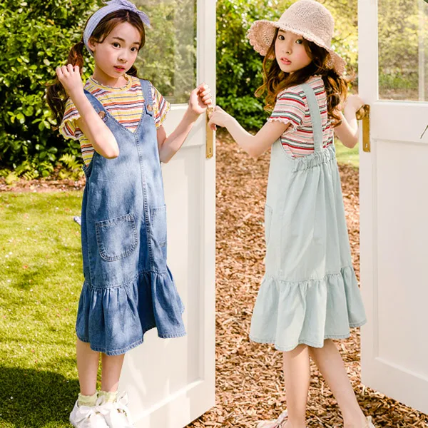 더루비 앙쥬멜빵원피스 여아동복 청치마 멜빵, 스카이블루Sky