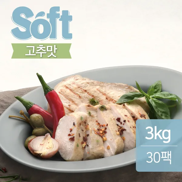 맛있닭 소프트 닭가슴살 고추맛 100g x 30팩(3kg), 단품