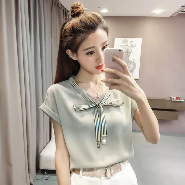 유케이 여자 셔츠 여름 블라우스 쉬폰 루즈핏 숄더f17 566312085507