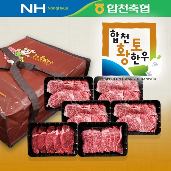 합천축협 황토 한우 1+등급 (한우 등심4팩 채끝 안심 특수부위 중 2팩) 선물세트, 6팩