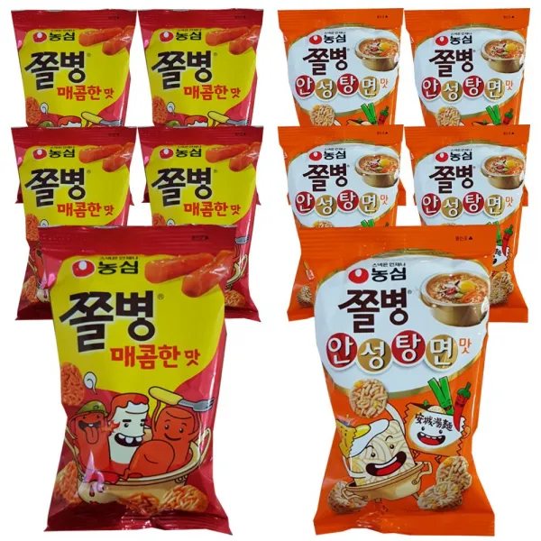 농심 [무료배송] 쫄병스낵 매콤한맛 5입+쫄병스낵 안성탕면맛 5입, 1box